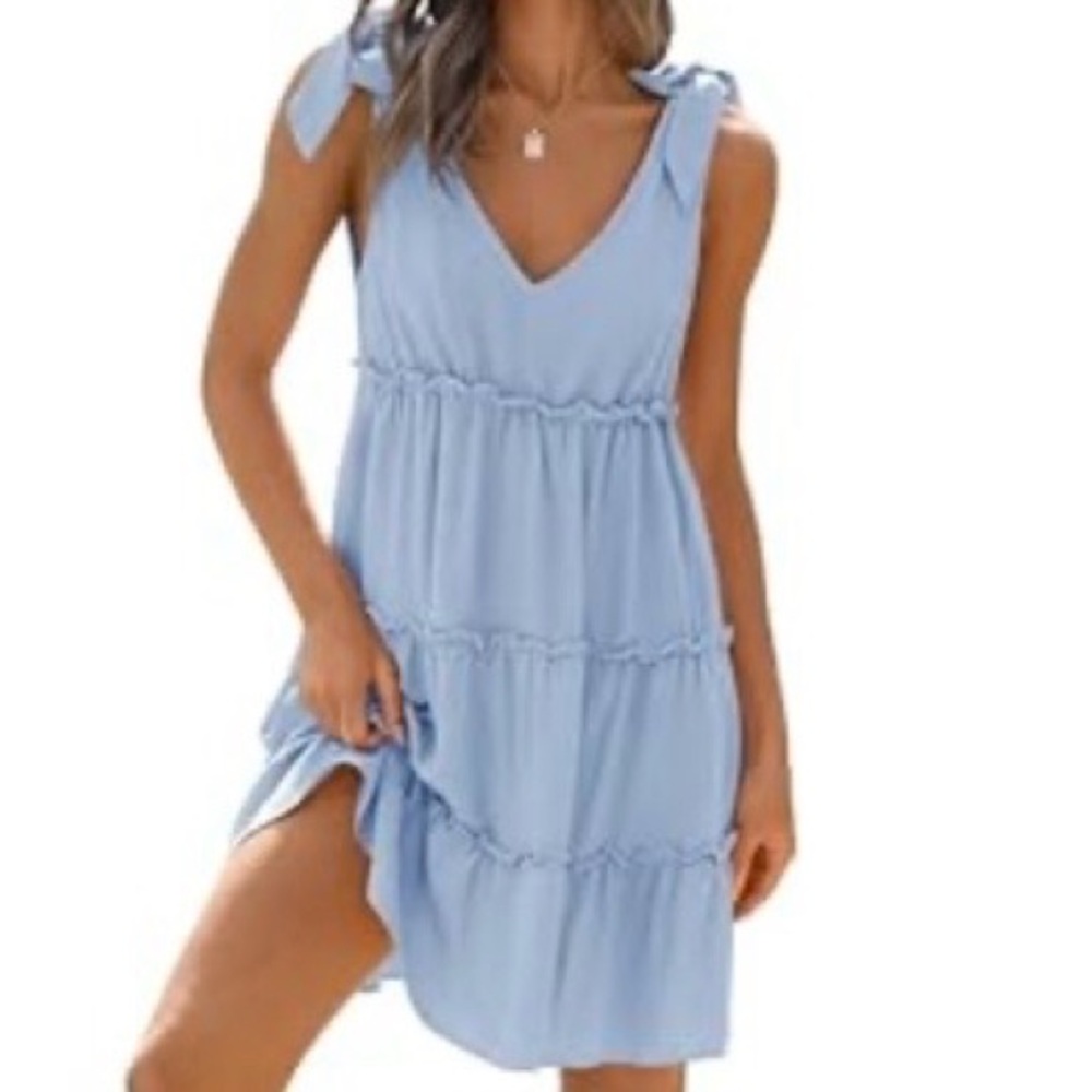 Chic Light Blue Sleeveless Mini Dress